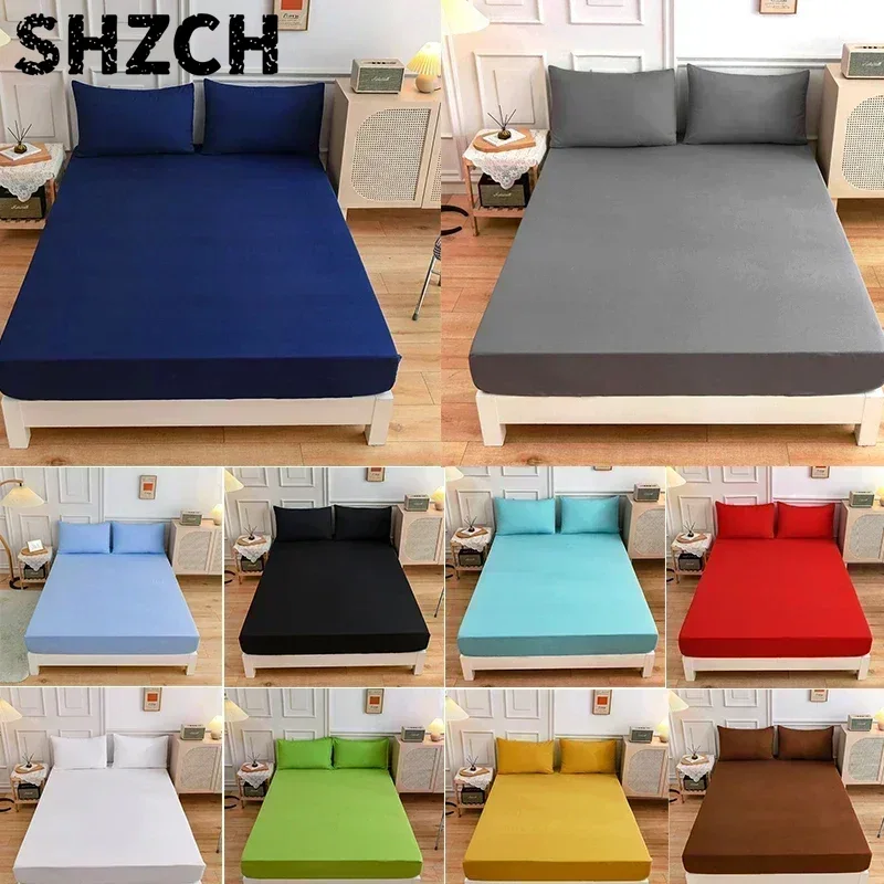 Mattress Pad Topper - Solid Color Soft Polyester Fitted Sheet