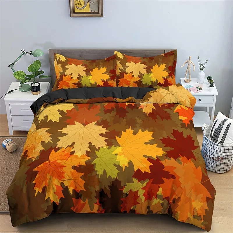 Maple Leaves Duvet Cover Autum - Bed Sheet Microfiber ulasan dan harga