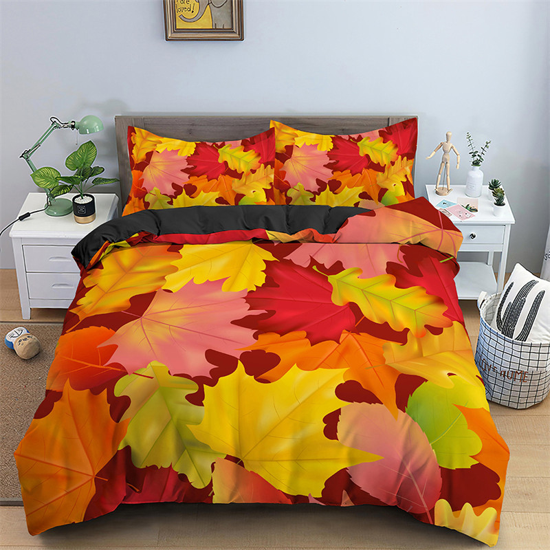 Maple Leaves Duvet Cover Autum - Bed Sheet Microfiber ulasan dan harga