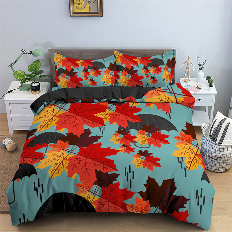 Maple Leaves Duvet Cover Autum - Bed Sheet Microfiber ulasan dan harga