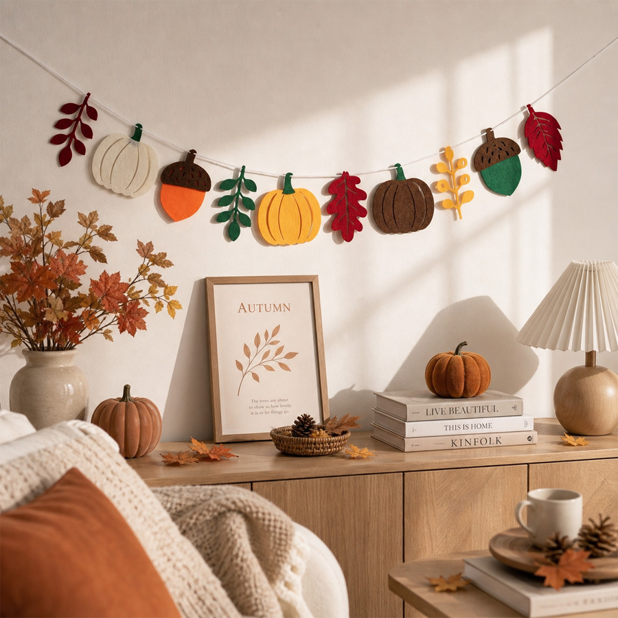 Autumn Pumpkin Leaves Flag Har - Home Textiles And Decor ulasan dan harga